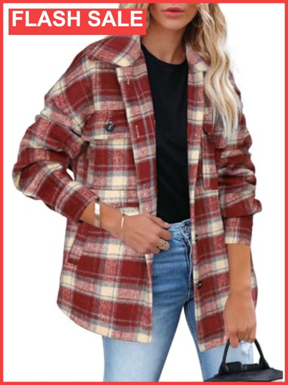 Flannel Plaid Shacket Button Down Shirt Jacket Oversized Casual